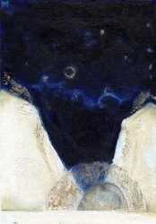 Noite o anjo pegou suas asas 2, 2013, (óleo e folha de ouro no cartão)